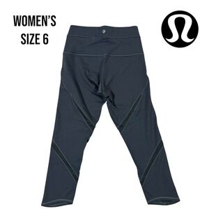 Lululemon Leggings Women's Size 6‎ Black Mesh Panel Running High Rise Athletic